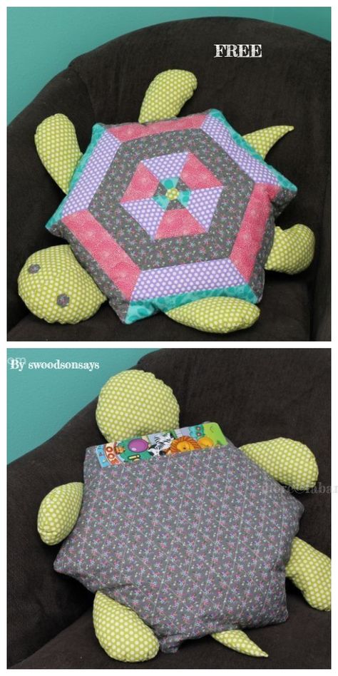 DIY Patchwork Turtle Pillow Free Sewing Pattern Free Sewing Pillow Patterns, Stuffed Turtle Pattern Free, Handmade Pillow, Pillow Pets Diy Patterns, Turtle Sewing Pattern Free, Turtle Diy, Sewing Turtle Pattern, Animal Pillows Pattern Sewing, Turtle Stuffed Animal Pattern