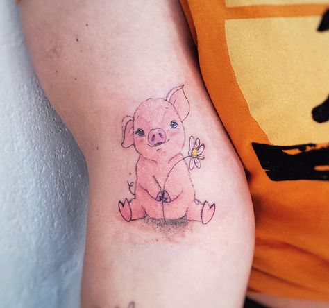 Cartoon Pig Tattoo, Dainty Pig Tattoo, Ham Tattoo, Piggy Tattoo, Pig Tattoo Ideas, Flying Pig Tattoo, Pig Tattoos, Piglet Tattoo, Tattoos For Dad Memorial