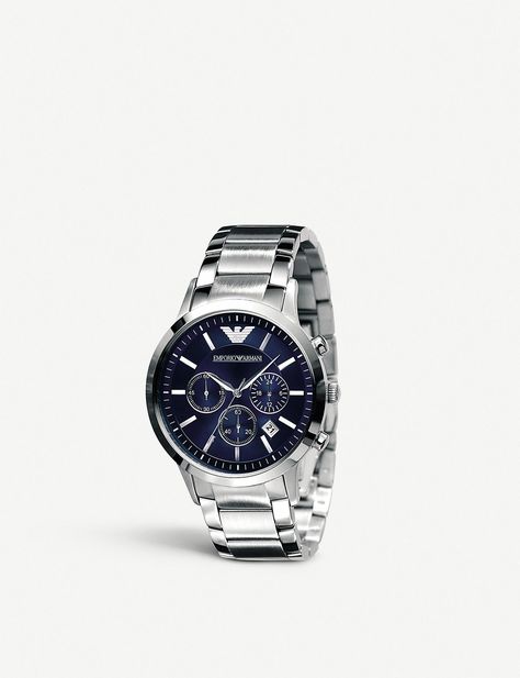 Ar2448 Classic Chronograph Watch - Metallic - Emporio Armani Watches Armani Watch, Armani Watches For Men, Armani Watches, Metal Watch, Chronograph Watch Men, Metal Bracelet, Blue Logo, Armani Men, Classic Watches