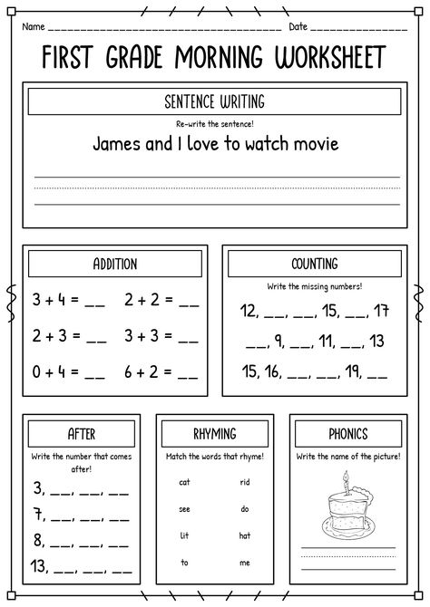 Homework Ideas For First Grade, Morning Worksheets First Grade, Morning Menu 1st Grade, 1st Grade Morning Work Free, Fun 1st Grade Worksheets, Morning Menu Homeschool 2nd Grade, Morning Work Homeschool, Morning Work For First Grade, Morning Work For Kindergarten