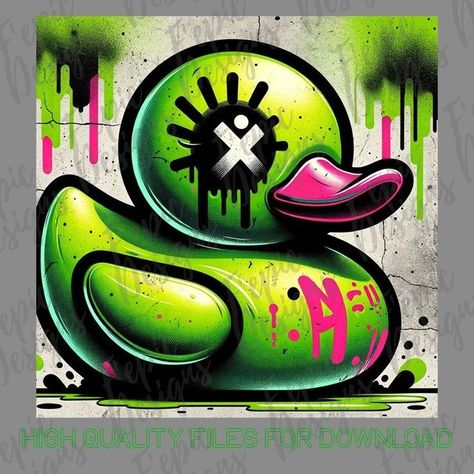 Urban Street Art Graffiti Artworks, Grafitti Drawings Design, Duck Graffiti, Rubber Duck Drawing, Graffiti Animals, Green Graffiti, Easy Graffiti Drawings, Buddhist Art Drawing, Mixed Media Art Canvas