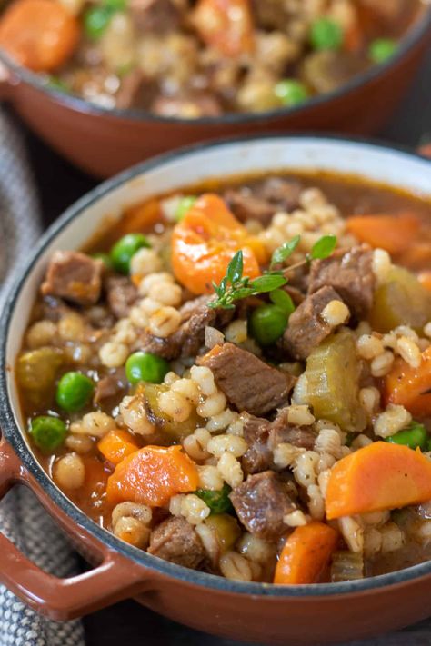 Instant Pot Beef Barley Soup {Crockpot & Stove Top} - Wine a Little, Cook a Lot Beef And Barley Stew, Peas And Carrots Recipe, Barley Stew, Beef And Barley, Cooking Prime Rib, Cold Weather Comfort Food, Coconut Curry Soup, Rib Meat, Beef Barley