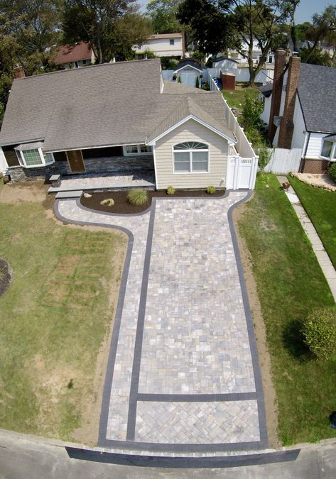 Stone Harbor Cambridge Pavers, Paver Entryway Front Porches, Paver Colors, Deck Walkway, Cambridge Pavers, Paver Patterns, Cambridge Pavingstones, Patio Remodel, Back Garden Ideas