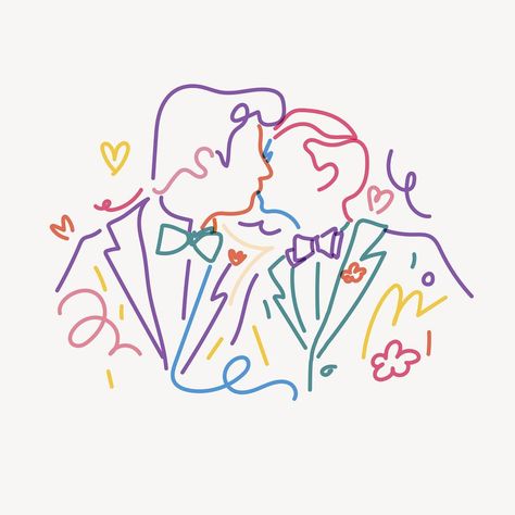 Kissing Line Art, Marriage Illustration, Line Art Illustration, Couple Kissing, Love Wins, Wedding Illustration, Mood And Tone, Gay Marriage, Awesome Designs