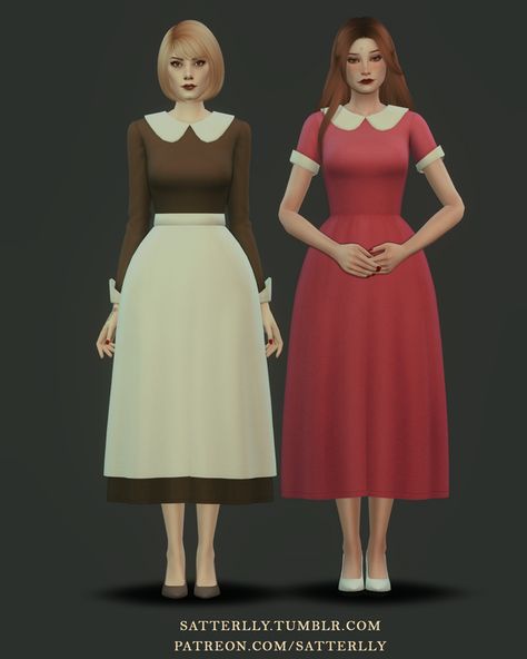 Sims 4 Apron Cc, 1980 Dress, Sims 4 Challenges, Retro Clothes, Sims 4 Anime, Sims 4 Mm Cc, 1950s Outfits, Old Outfits, Sims 4 Dresses