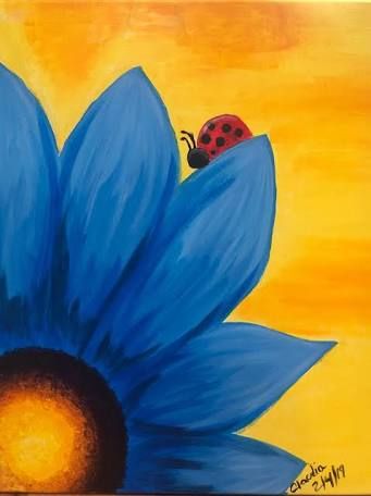 Things To Paint For Beginners, Violet Centerpieces, Painting Beginners, Aesthetic Paintings, Door Mural, Draw Flowers, Art Therapy Projects, Ladybug Art, Pot Crafts