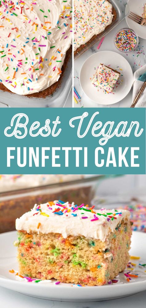 Egg And Nut Free Cake, Funfetti Cake Vegan, Allergy Free Cake Recipe, Eggless Funfetti Cake, Dairy Free Sheet Cake, Vegan Confetti Cake, Moist Birthday Cake Recipe, Dairy Free Egg Free Cake, Moist Birthday Cake