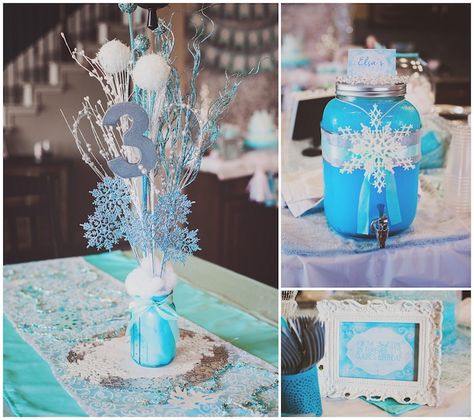 Frozen themed birthday party via Kara's Party Ideas KarasPartyIdeas.com The Place for All Things Party! #frozen #frozenparty #frozenpartyideas (8) Frozen Party Centerpieces Diy, Diy Frozen Centerpieces, Frozen Birthday Centerpieces Diy, Frozen Centerpiece Ideas Diy, Frozen Birthday Party Centerpieces, Frozen Centerpiece Ideas, Frozen Party Centerpieces, Frozen Party Table, Frozen Centerpieces