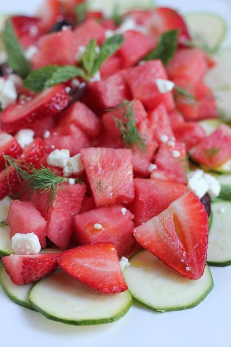 Celebrate the last month of summer with this Zucchini Watermelon and Feta Salad! Easy to make and absolutely delicious! #eatseasonal #summer Watermelon And Feta Salad, Watermelon Mint Salad, Salad With Feta Cheese, Gf Snacks, Feta Cheese Salad, Salad With Feta, Watermelon Feta Salad, Mint Salad, Watermelon And Feta