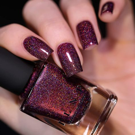 Holo Nail Polish, Ilnp Nail Polish, Nail Art Designs Images, Holo Nails, Pretty Nail Colors, Subtle Nails, Holographic Nail Polish, Burgundy Nails, Nail Polish Collection