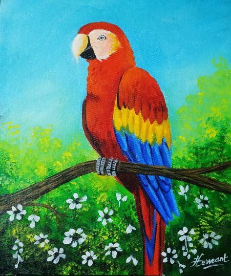 Macaw Parrot Painting, Red Macaw, Acrylic Painting For Kids, Sketch Images, Parrot Painting, Scarlet Macaw, Pencil Sketch Images, American Animals, Macaw Parrot