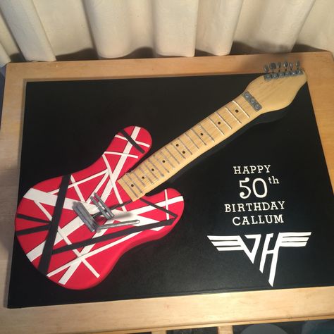 Van Halen guitar cake Van Halen Birthday Cake, Van Halen Birthday Party, Van Halen Cake, Guitar Cake, Happy 50th, Eddie Van Halen, Surprise Party, 14th Birthday, Van Halen