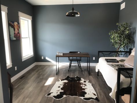 Sherwin Williams slate tile is my favorite color in this house Trendy Home Office, Tile Bedroom, Office Paint Colors, Bedroom Wall Colors, Slate Tile, Home Office Bedroom, Perfect Bedroom, Bedroom Paint Colors, My Favorite Color