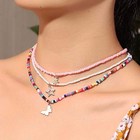 Minimalist Accessories Jewellery, Beach Costume, Colorful Bead Bracelets, Layered Beaded Necklaces, Diy Beaded Rings, Choker Chain, Necklace Colorful, Beaded Necklace Diy, Pendant Choker