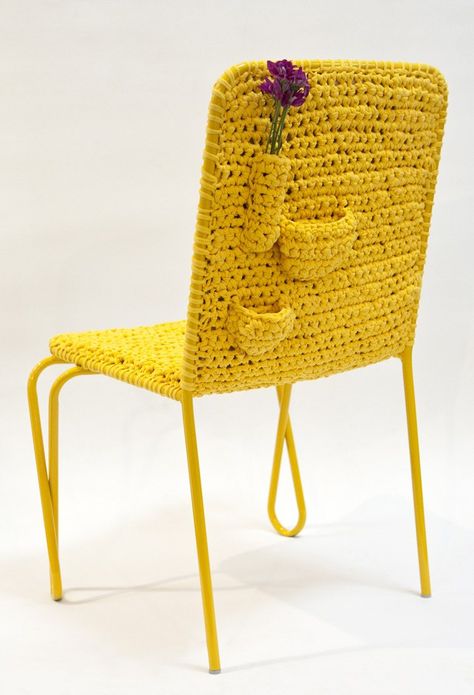 Nicole Tomazi's Fractal Collection ... Because Fiber Art Can Be Functional Too Crochet Furniture, Chair Pictures, Yellow Chair, Modern Knitting, Deco Originale, Crochet For Home, Crochet Stitch, Crochet Home, Mellow Yellow