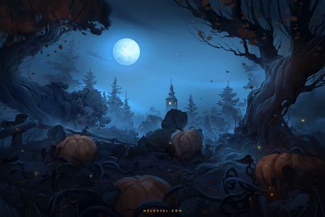 ArtStation - Halloween 2020, Nele Diel Haunted House Drawing, Majestic Art, Environment Painting, Inner Journey, Scene Drawing, Fantasy Background, Halloween Artwork, Horror Posters, Halloween Scene