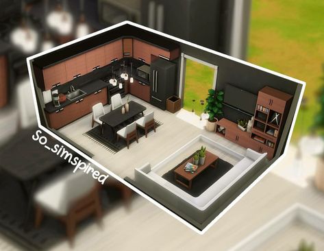 Sims 4 Kitchen And Dining Room, Sims Mobile Kitchen Ideas, Sims 4 Base Game Dining Room, Sims Mobile House Ideas Modern, Sims Modern Kitchen, Sims 4 Kitchen Base Game, Sims 4 Kitchen Ideas Base Game, Sims Dining Room, Sims 4 Kitchens