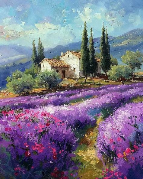 Arte Ganesha, Piskel Art, Lavender Field, Cottage Art, Landscape Art Painting, 수채화 그림, Flower Art Images, Diy Canvas Art Painting, Lavender Fields