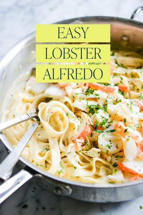 This homemade Lobster Alfredo is luscious, dreamy, and would make for a great dinner date night-in! The lobster tail is steamed in a little butter, white wine, and the loveliest seasoning. Pro Tip: Be sure to use a white wine that you enjoy, so that you and your sweetheart can share a chilled glass while dinner comes together! Lobster And Pasta Recipes, Lobster Alfredo Recipe, Lobster Alfredo, Hearty Recipes, Creamy Alfredo Sauce, Fed And Fit, Lobster Dinner, Healthy Valentines, Night Recipes