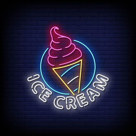 Ice Cream Neon Sign, Ice Logo, Organic Ice Cream, Ice Cream Sign, Ice Cream Logo, Christmas Cake Designs, Led Projects, Salon Signs, Bar Logo