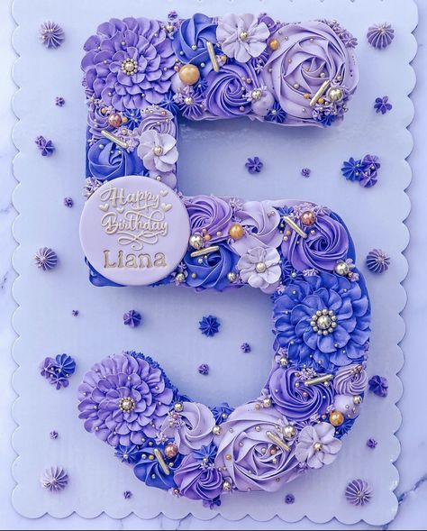 Number 5 Cupcake Cake, Bdy Cake, Butterfly Cupcake Cake, Letter Cakes, Cake Designs For Girl, Alphabet Cake, Number Birthday Cakes, Pull Apart Cupcake Cake, Pull Apart Cake