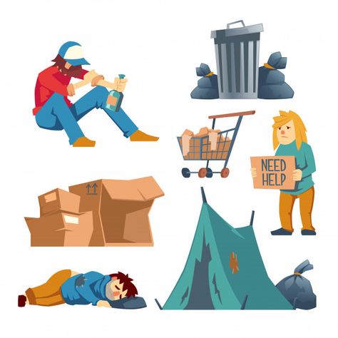 Male Characters Cartoon, Poverty Illustration, Homeless Illustration, People Cartoon, Vector Characters, People Cutout, Characters Cartoon, Professional Business Cards Templates, Homeless People