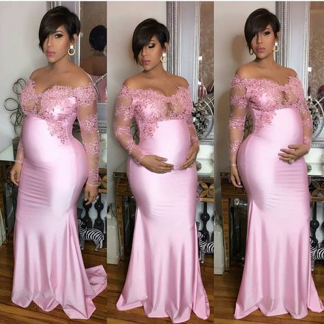 1,833 Likes, 16 Comments - @iheartrudyfashionpage on Instagram: “#allblack #outfitoftheday #bestdress #fbf #styleinspiration #fashionicon #partylook #eveningwear…” Pink Long Prom Dress, Vestidos Para Baby Shower, Prom Dress Pink, Maternity Dresses For Baby Shower, Prom Dresses Long Pink, Shower Outfits, Looks Pinterest, Baby Shower Outfit, Wedding Store