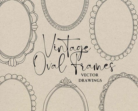 Hand Drawn Picture Frames, Picture Frame Doodle, Antique Logo Design, Wedding Invitation Border, Frame Doodle, Hand Drawn Frames, Vintage Oval Frame, Invitation Border, Antique Logo