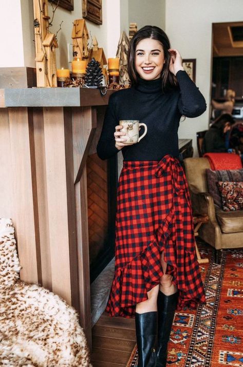 Winter Midi Skirt Outfit, Turkey Roasting, Checkered Outfit, Ruffle Wrap Skirt, Flannel Skirt, Plaid Skirt Outfit, Red Plaid Skirt, Fall Skirt, American Summer