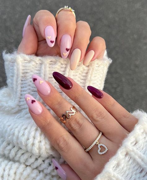 Heart Nail Designs, Acrylic Toe Nails, Romantic Nails, Casual Nails, Heart Nails, Fall Nail, Chic Nails, Valentine's Day Nails, Nail Polishes