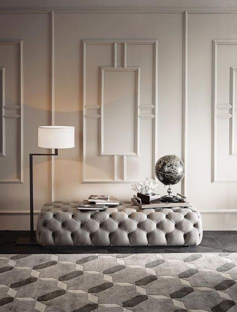 Casamilano home furniture | Living Room ideas with italian design furniture brand Casamilano | Beige pouff | #homedecor #italiandesign #italianstyle | See more http://www.milandesignagenda.com/luxury-italian-design-brands-need-know-isaloni-2018/ Luxury Ottoman, Furnitur Ruang Keluarga, Italian Furniture Design, Arabic Style, Luxury Furniture Design, Italian Interior Design, Ottoman Design, Modern Restaurant, Floor Lamp Design