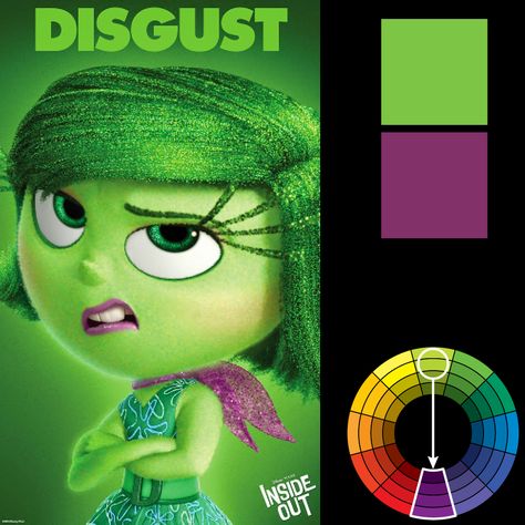 #colorharmony #Insideout #Disgust Inside Out Color Palette, Emotions Color Palette, Colors Representing Emotions, Colors Associated With Emotions, Monster Color Palette, Colours Representing Emotions, Split Complementary Color Scheme, Combining Colors, Color Harmonies