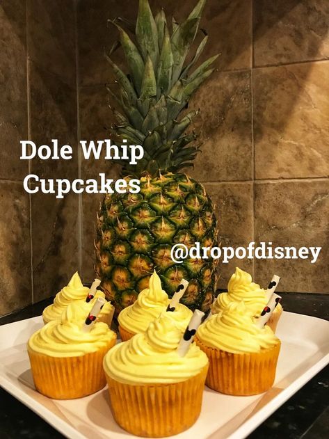 A refreshing cupcake twist on the classic Dole Whip! #disney #dolewhip #pineapple #cupcakes Disney Theme Desserts, Dole Whip Cupcakes, Disney World In March, Dole Whip Disney, Cake Castle, Disney Themed Food, Disney Sweets, Dole Whip Recipe, Pineapple Cupcakes