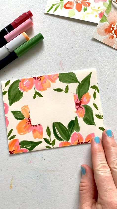 Art Envelopes, Mail Art Envelopes, Drawing Flowers, Pen Pal Letters, Envelope Art, Rose Drawing, Greeting Card Illustration, Envelope Design, Creative Painting