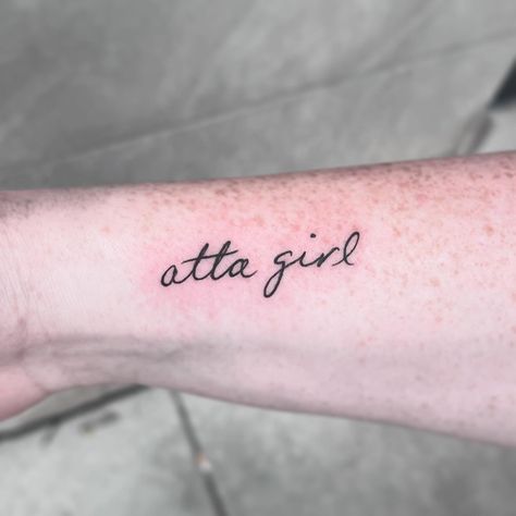 Today's walk-in project💕 I had the honor of giving my client her first tattoo, the phrase "atta girl" in her dad's handwriting, recreated from a note he had written It's tattoos like these that remind me why I'm doing what I'm doing, thank you so much for for the trust Haley :) #tattoo#tattooartist#tattooapprentice#tattoodesign#customtattoo#walkintattoo#scripttattoo#handwritingtattoo#procreate#art#artist#finelinetattoo#fineline#linework#apprenticeship#meaningfultattoo#memorialtattoo#firstt... Haley Tattoo, Procreate Art, Girl Tattoo, First Tattoo, Tattoos And Piercings, I Tattoo, Girl Tattoos, Handwriting, Art Artist