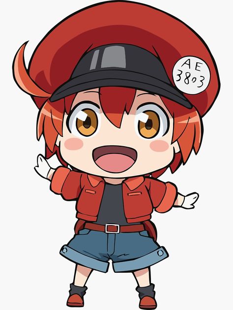 "Cells at Work- Red Blood Cell" Sticker by Chibify | Redbubble Cells At Work, White Blood, Work Stickers, 얼굴 그리기, Red Blood, Anime Toys, Red Blood Cells, Blood Cells, Anime Wall Art