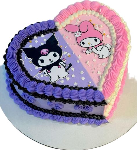 Kuromi And My Melody Cake, Pastel De Kuromi, Pastel Kuromi, Kek Birthday, Kuromi Cake, Kuromi Birthday, Hello Kitty Birthday Cake, Easy Food Art, Cool Anime Backgrounds