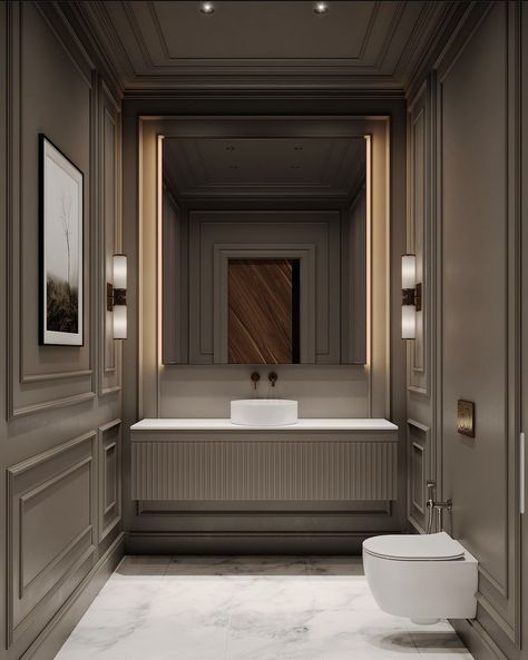 Modern Classic Bathroom Design Luxury, Classic Bathroom Design Luxury, Classic Office Design Luxury, Modern Classic Bathroom Design, French House Interior, Classic Office Design, Modern Classic Bathroom, Classic Bathroom, Bathroom Design Luxury