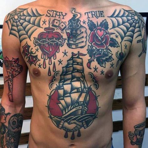 Top 99 Sacred Heart Tattoo Ideas - [2020 Inspiration Guide] Tattoos Spider, Heart Web, Traditional Chest Tattoo, Sacred Heart Tattoo, Tatuaje Cover Up, Traditional Heart Tattoos, Traditional Chest, Traditional Heart, Spider Web Tattoo