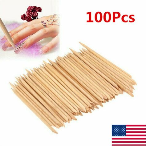 100X Nail Art Orange Wood Sticks Cuticle Pusher Remover Pedicure Manicure  Tool