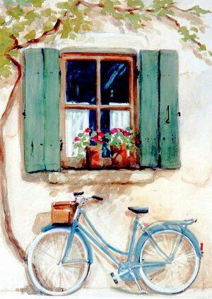 Bicycle With Flowers, Blue Bike, Bicycle Painting, Soyut Sanat Tabloları, Watercolor Paintings Easy, Bicycle Art, Tableau Art, Simple Acrylic Paintings, Bike Art