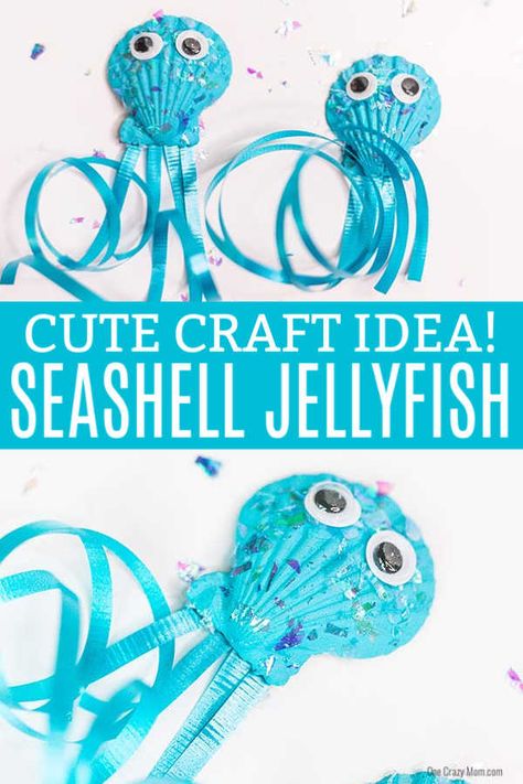 This DIY Jellyfish Seashell Craft is the perfect craft to do during the summer. Keep the kiddos busy with this inexpensive and simple seashell craft. How To Make Glue, Homemade Mod Podge, Diy Jellyfish, Beach Themed Crafts, Jellyfish Craft, Homemade Bubbles, Light Blue Paints, Inexpensive Crafts, Sea Crafts