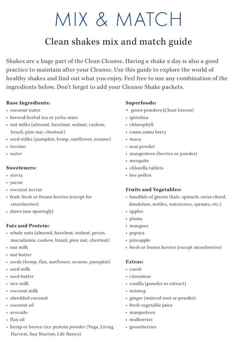 Shake crib sheet! Clean Program from Alejandro Junger Clean Alejandro Junger, Alejandro Junger Clean Recipes, Dr Alejandro Junger, Clean Program Recipes Junger, Clean Program Recipes, Dr Junger Clean Recipes, Gut Cleansing, Reset Cleanse, Clean Diet Recipes