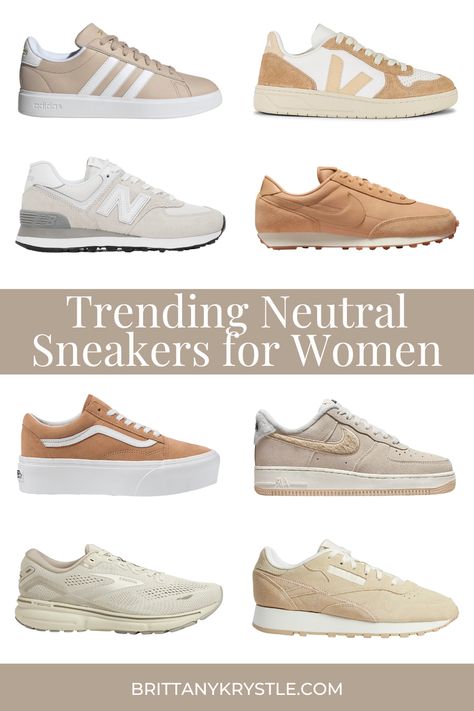 Womens Neutral Nike Shoes, Womens Casual New Balance Shoes, Women's Fall Shoes 2023, Fall Shoes 2023 Sneakers, Trendy Womens Sneakers 2023, Fall 23 Shoe Trends, Autumn Sneakers 2023, Cream Sneakers Women, Neutral Sneakers Women 2023