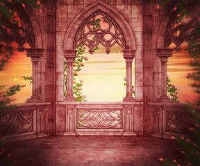 Palace Background, Castle Balcony, Fantasy Sunset, Balcony Wedding, Vintage Castle, Castle Backdrop, Sunset Scenery, Palace Interior, Gothic Castle