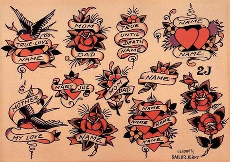 Traditional Tattoo Names, Traditional Tattoo Banner, Sailor Jerry Tattoo, Traditional Heart Tattoos, Sailor Jerry Flash, Sailor Jerry Tattoo Flash, Tattoo Banner, 5 Tattoo, Jerry Tattoo