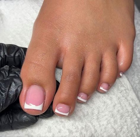 French Tip Toes Without Acrylic, Baby Pink French Tip Toes, Baby Pink Toe Nails, Pink And White French Tip Toes, Pedicured Toes, French Tip Pedicure, French Toe Nails, French Tip Toes, Nail Boutique