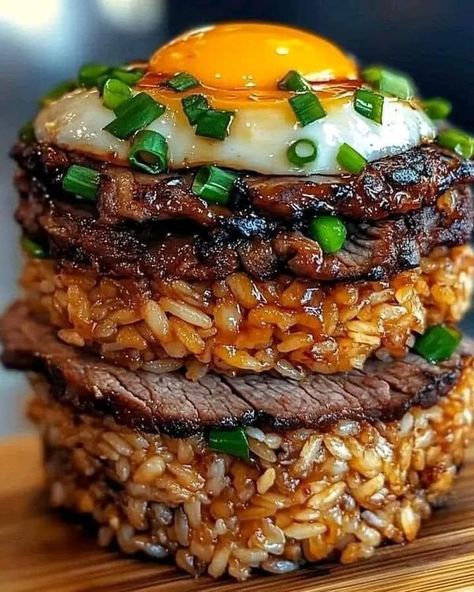 Food Dolls Recipes | Korean BBQ Beef Rice Stack œ | Facebook Bbq Rice, Korean Bbq Beef, Vegetarian Roast, Food And Restaurant Supplies, Bbq Chicken Breast, Roasted Red Pepper Soup, Cooking Jasmine Rice, Beef Rice, Chef Gordon Ramsay