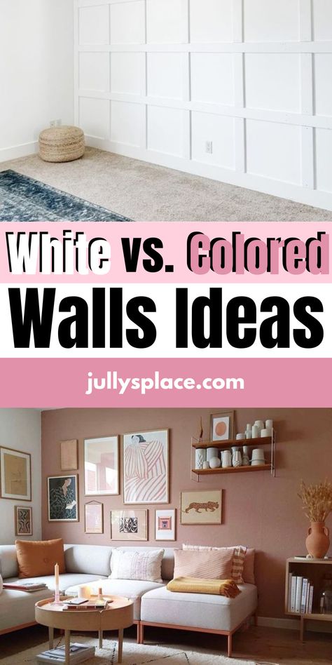 colored walls White Walls With Colorful Decor, White Walls Aesthetic, Quirky Room Decor, 70s Aesthetic Art, Quirky Room, Colorful Gallery Wall, Colored Walls, Off White Walls, White Wall Lights