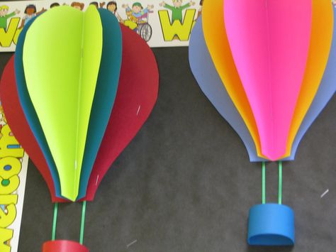 June - Hot Air Balloons Transportation Project, Reading Corner Classroom, Hot Air Balloon Craft, Birthday Bulletin, Classroom Board, Balloon Crafts, Adventure Theme, Big Balloons, Kindergarten Crafts